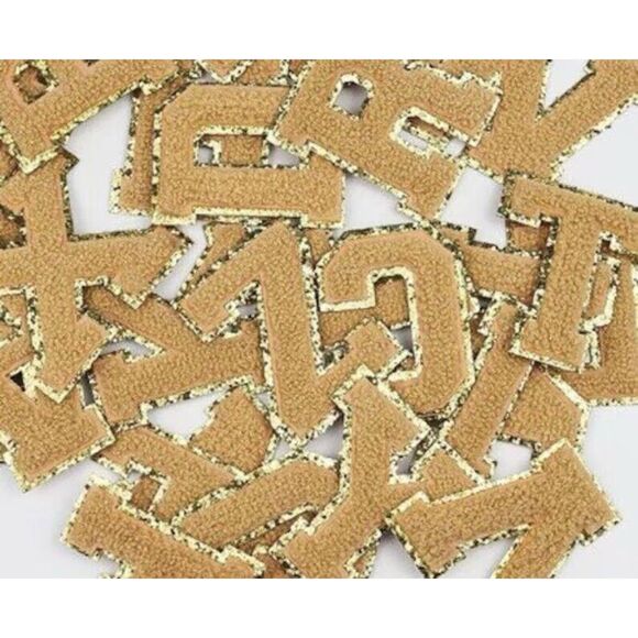 Mixed Lot of 15 Iron/Glue On 2” Chenille Letter Patch With Gold Glitter Trim - Picture 9 of 15